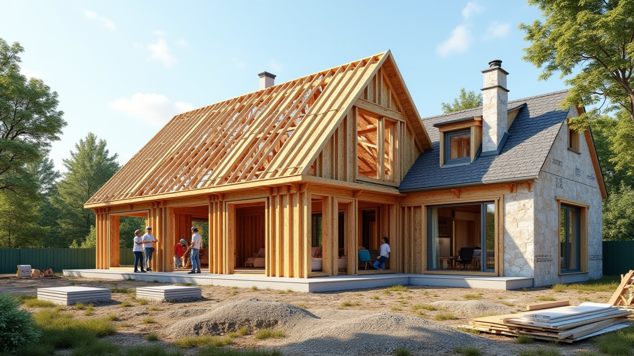 Extension bois maison - chantier construction